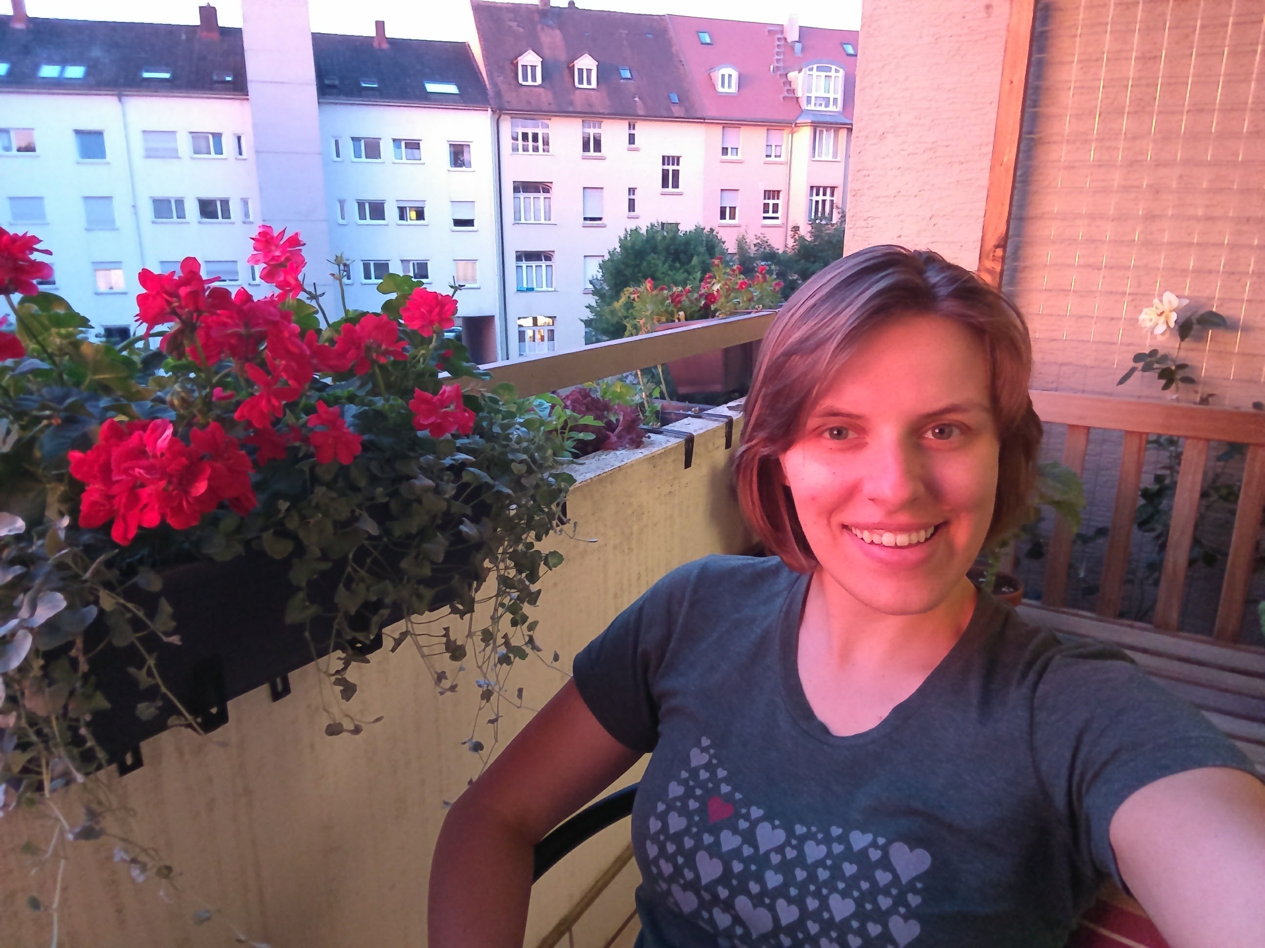 The author on her flower balcony